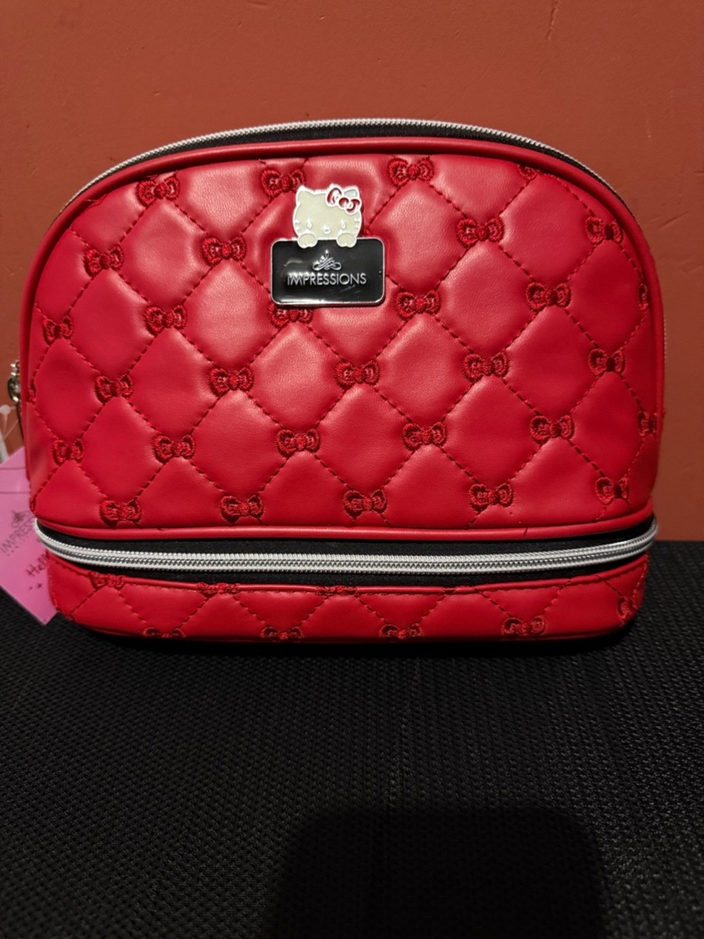 Impressions Red Quilted Bow Accent Cosmetic Case Hello Kitty
